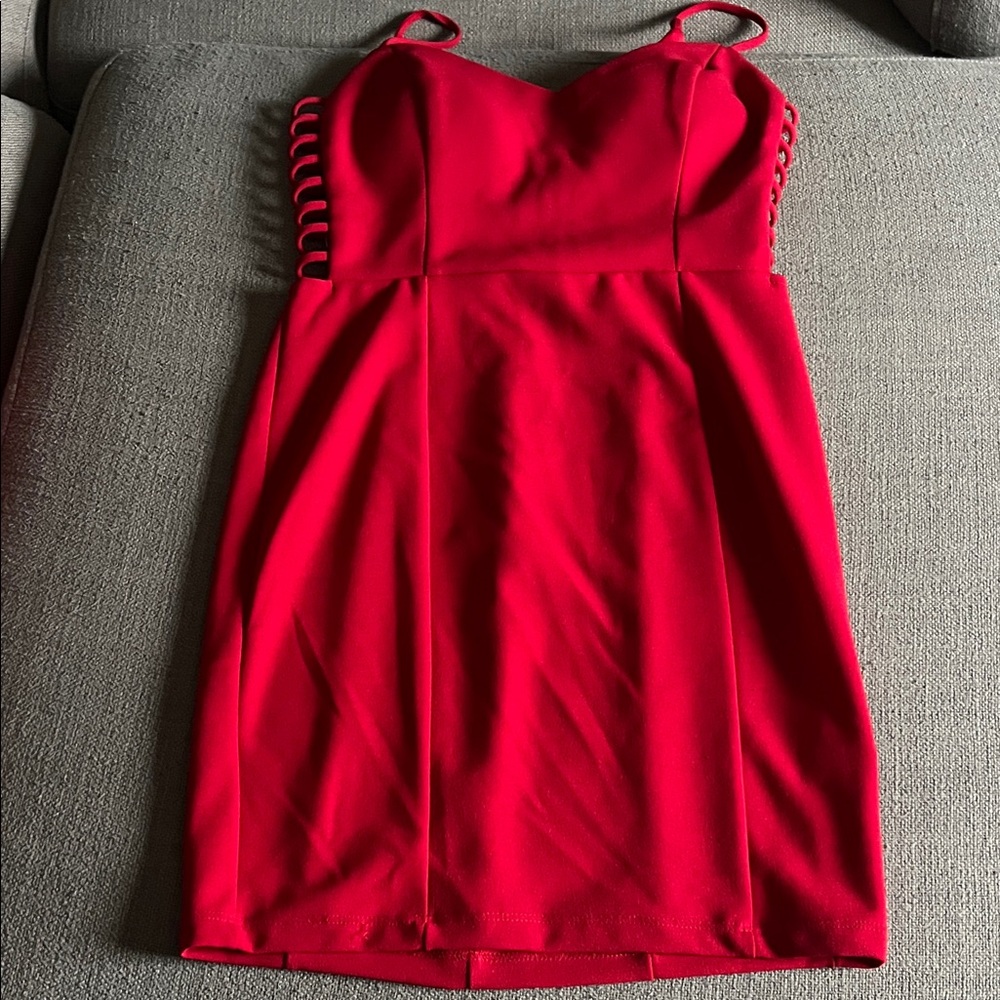 Jump Red Mini Dress with Spaghetti Straps and Side Cutouts